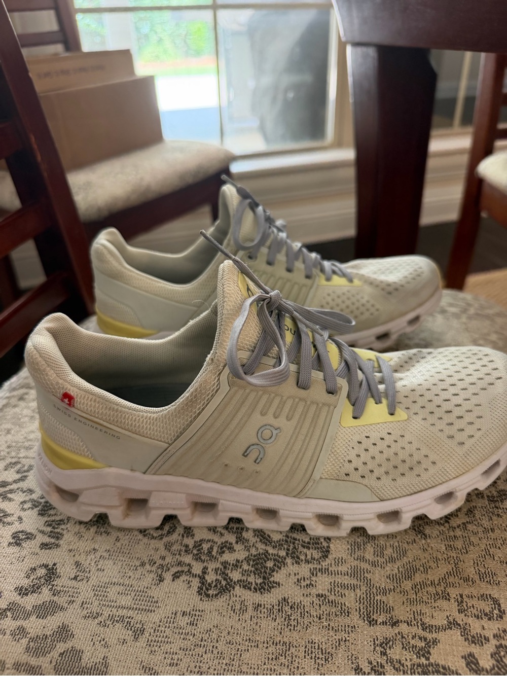 On Running Cloud women Running Shoes - Light Gray with Yellow Accents